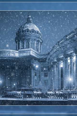 петербург, питер ночью, казанский собор, зима, снег, арт