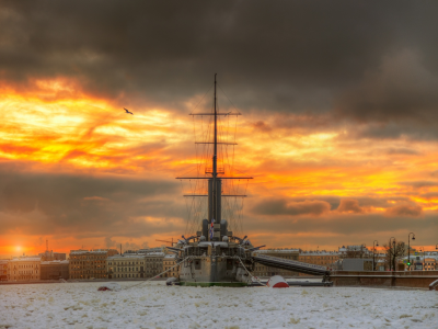 петербург, крейсер аврора, зима, лёд