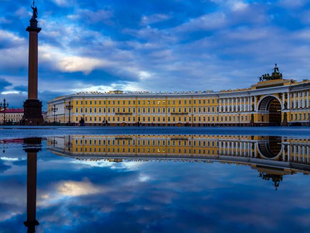 петербург, дворцовая площадь, вода, отражение