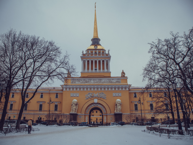 петербург, адмиралтейство, город, зима