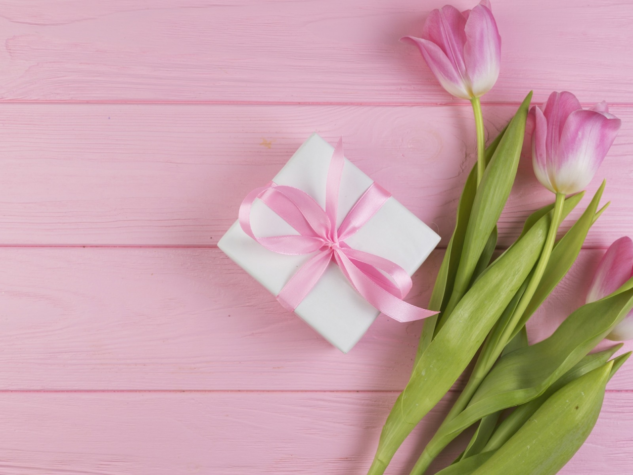 тюльпаны, розовые, букет, подарок