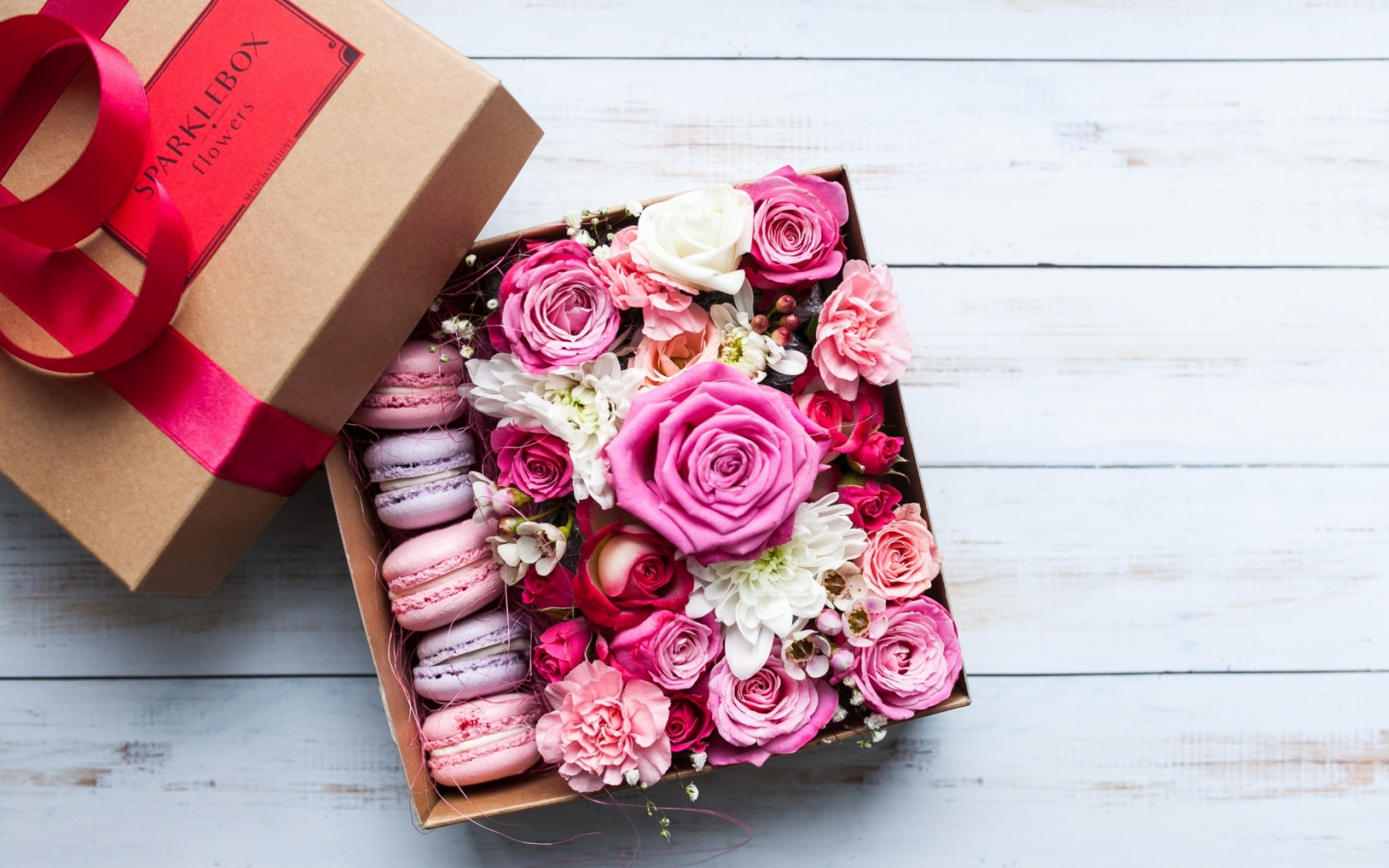 подарок, коробка, цветы, розы