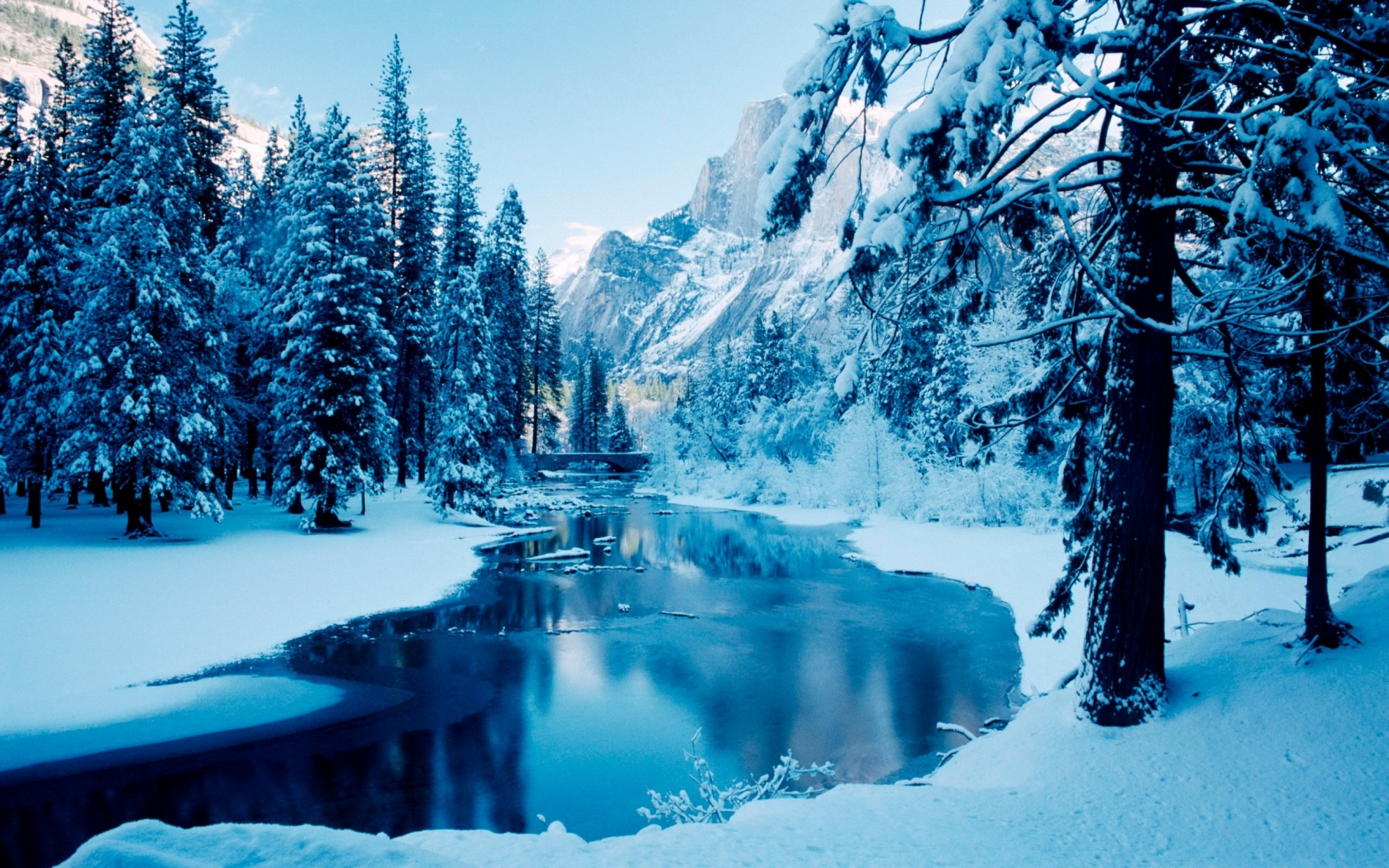 зимний, пейзаж, лес, речка