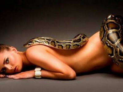 девушка, грудь, ножки, девушка и змея, шикарная фигура, брюнетка