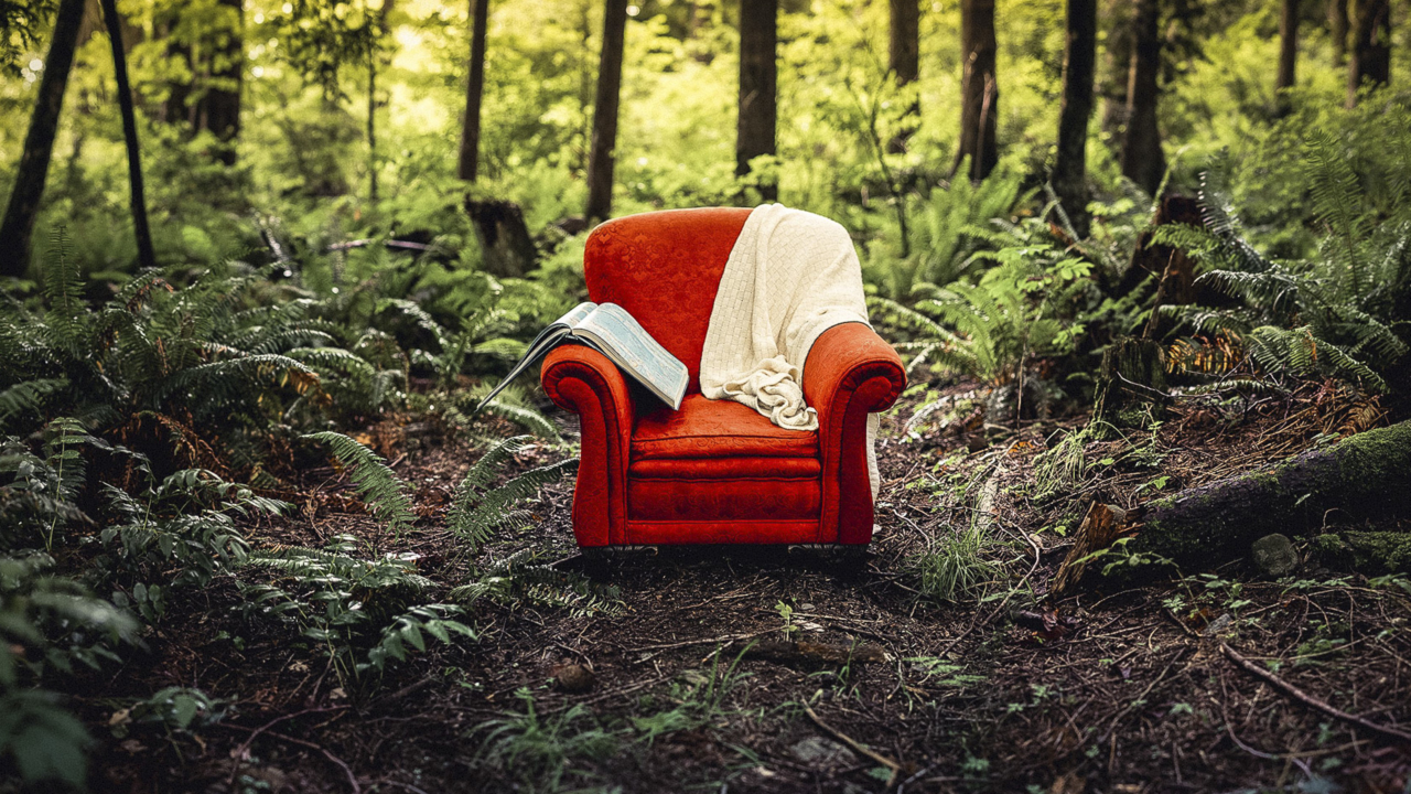 лес, поляна, кресло
