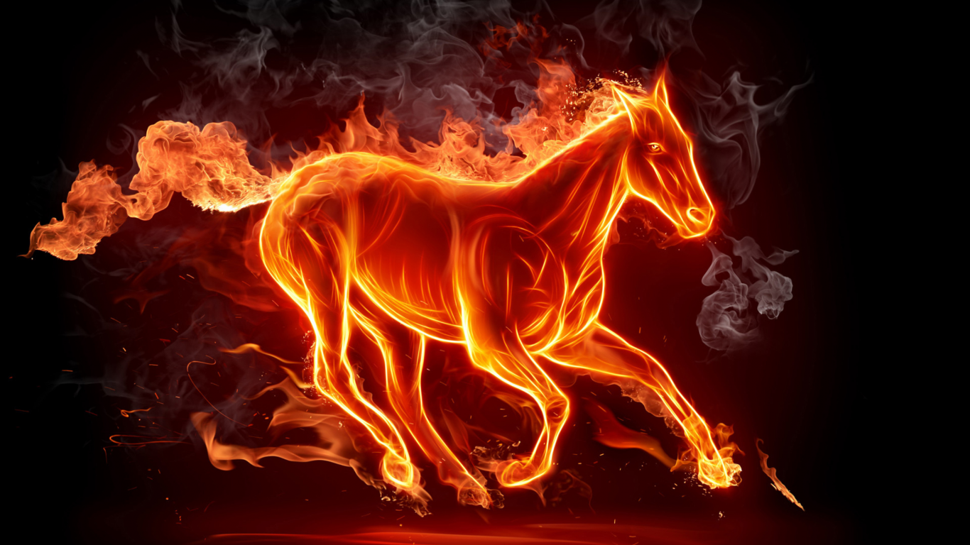лошадь, пламя