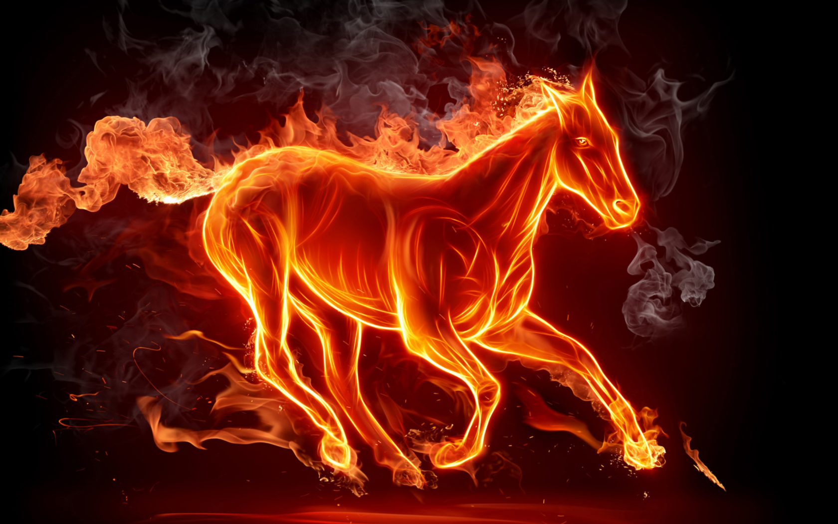 лошадь, пламя