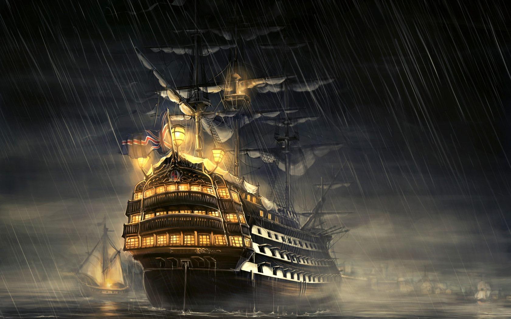 корабль, парусник, шторм
