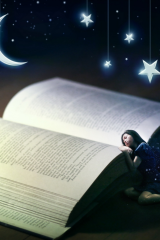 книга, месяц, звёзды