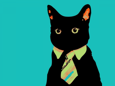 кот, чёрный, галстук