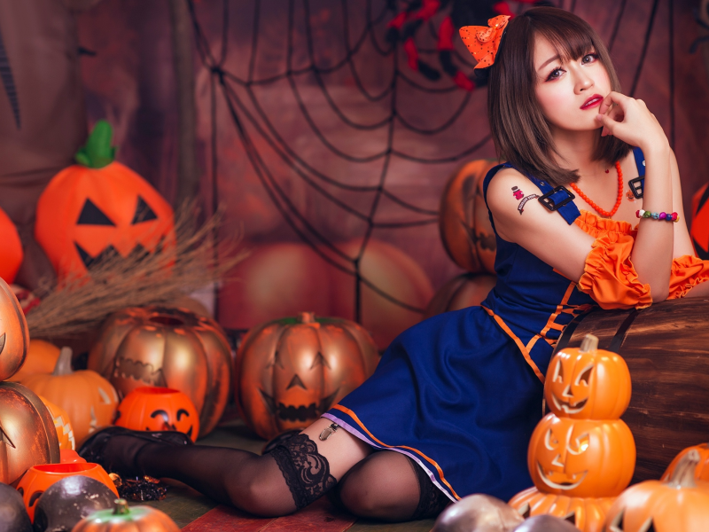 азиатка, девушка, косплей, хеллоуин