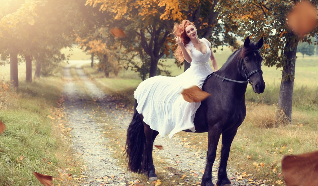 красивая, девушка, верхом, на лошади