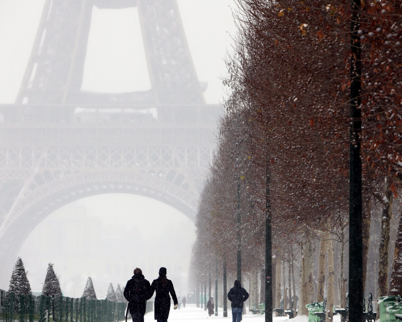 париж, эйелева, башня, зима, туман