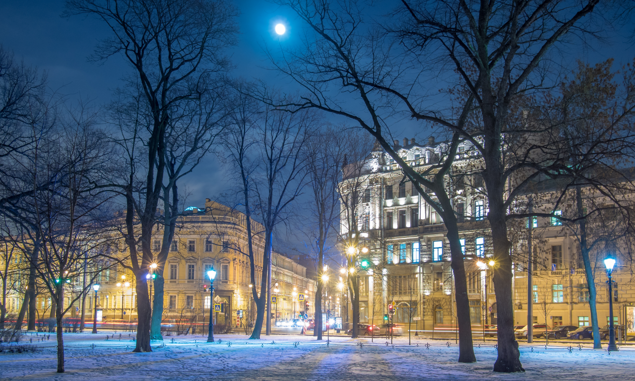 санкт петербург, ленинград, россия, город, ночь, луна