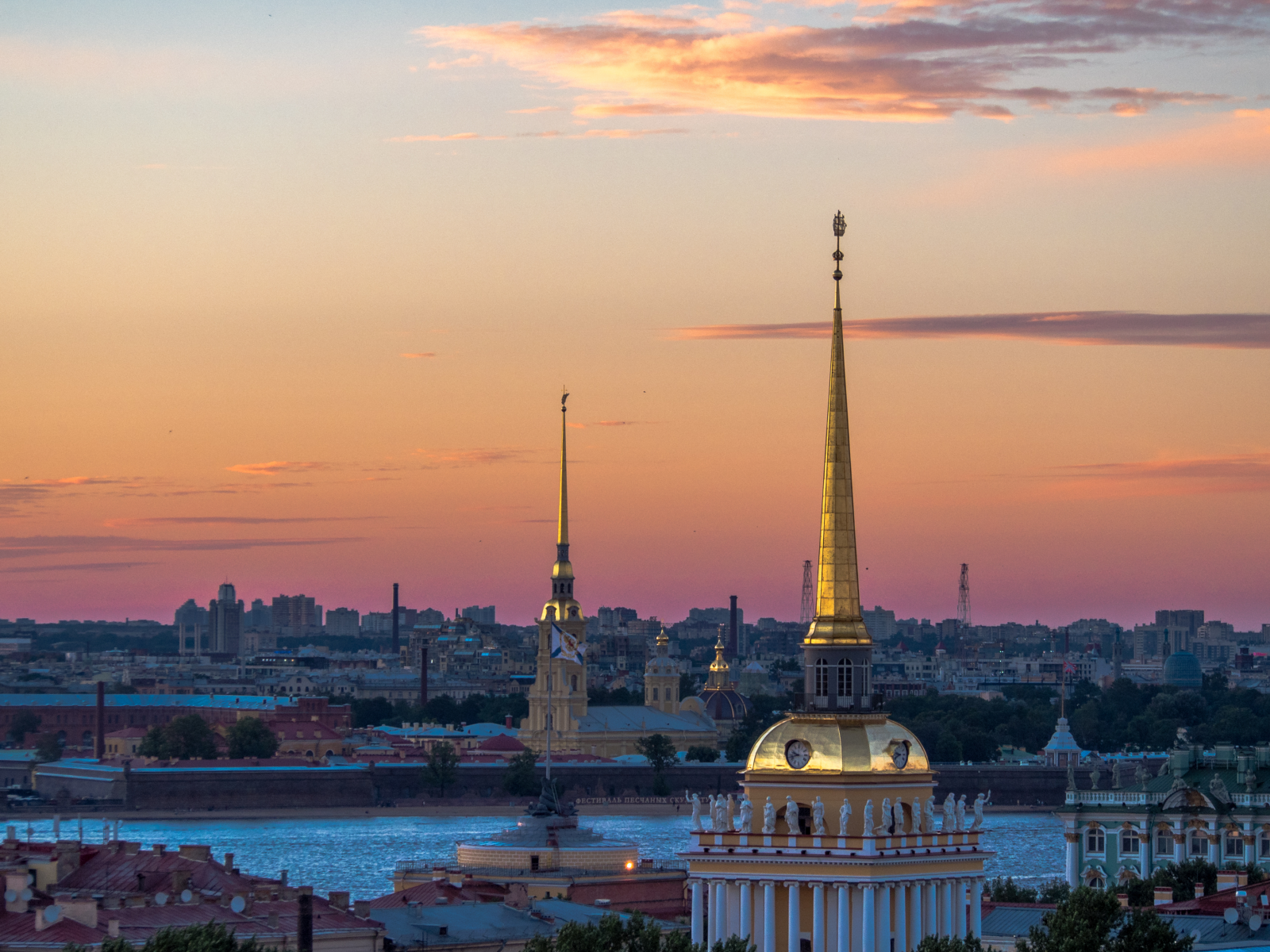 санктпетербург, ленинград, адмиралтейство, россия, город, сумерки, река, нева, небо