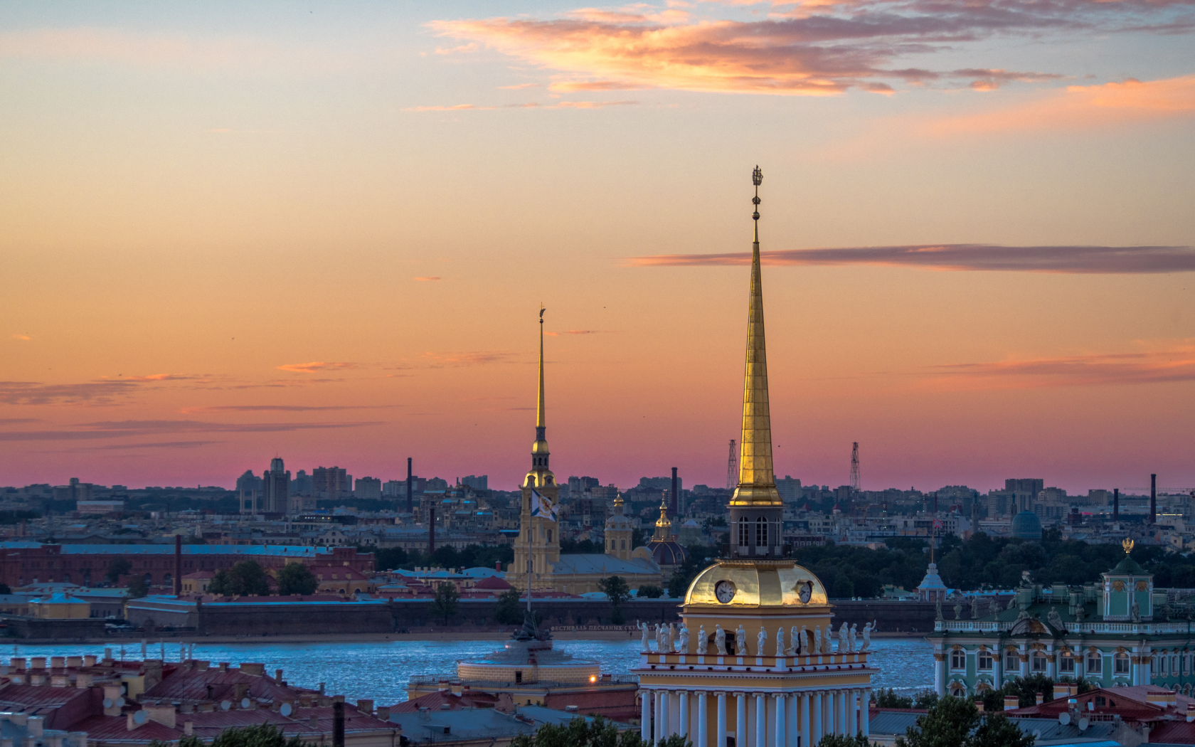 санктпетербург, ленинград, адмиралтейство, россия, город, сумерки, река, нева, небо