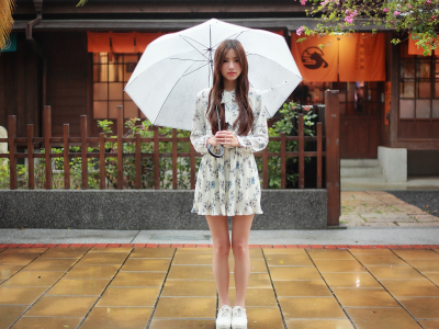 девушка, позирует, с зонтиком