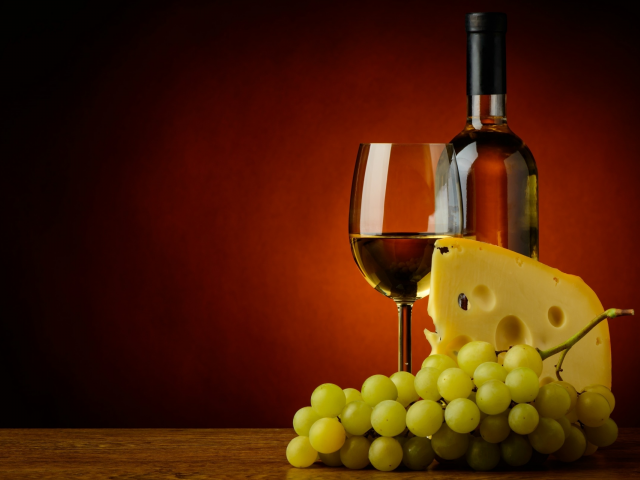 сыр, вино, виноград