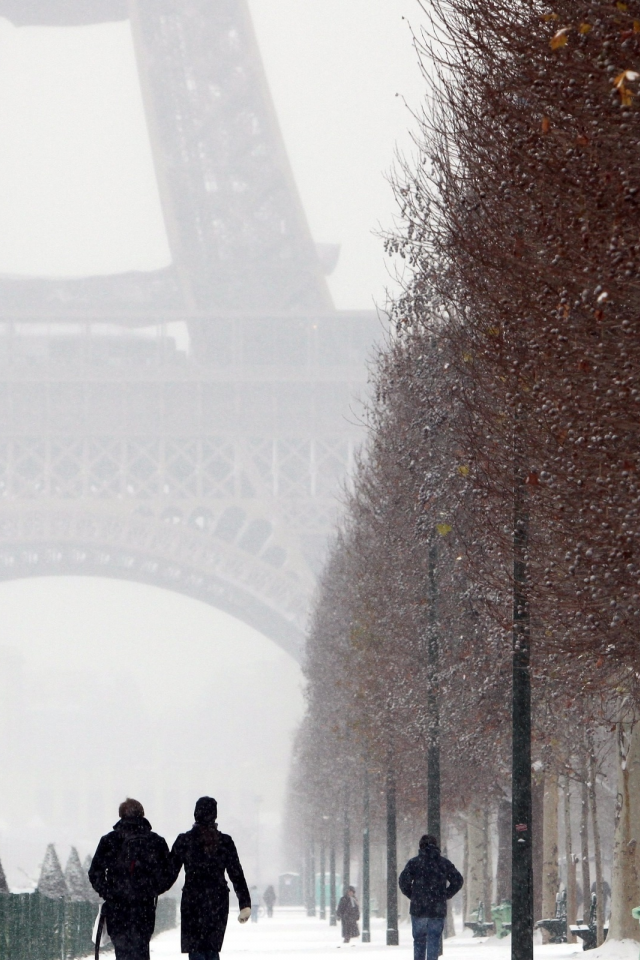 париж, эйелева, башня, зима, туман