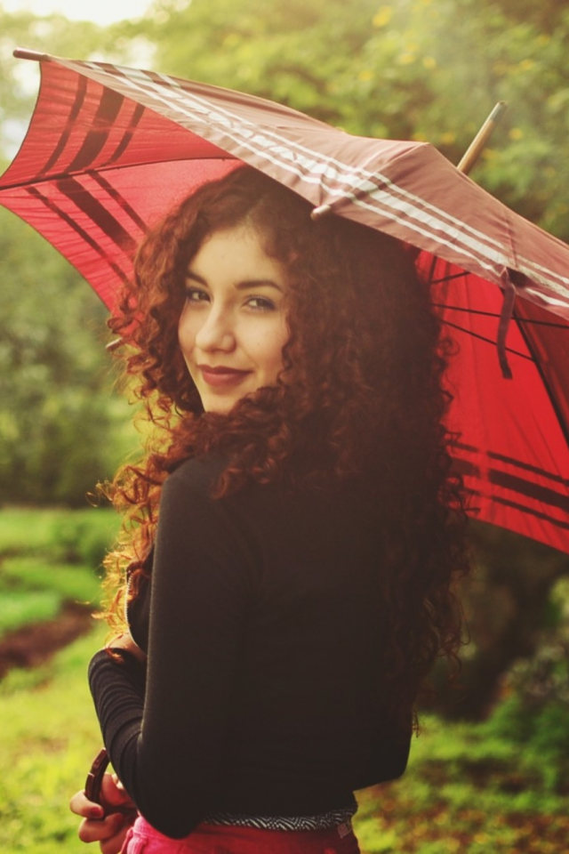 красивая, девушка, фотосессия, с зонтиком