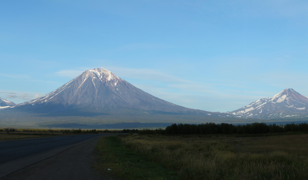 дорога, горы, сопки, камчатка, россия, природа, пейзаж, небо