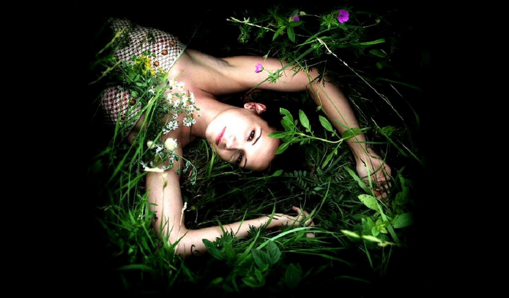 девушка, модель, фотосессия, в траве