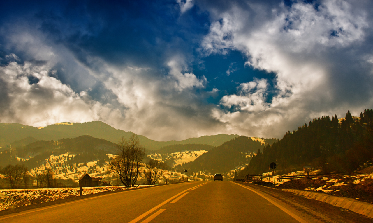 шоссе, горы, небо, облака