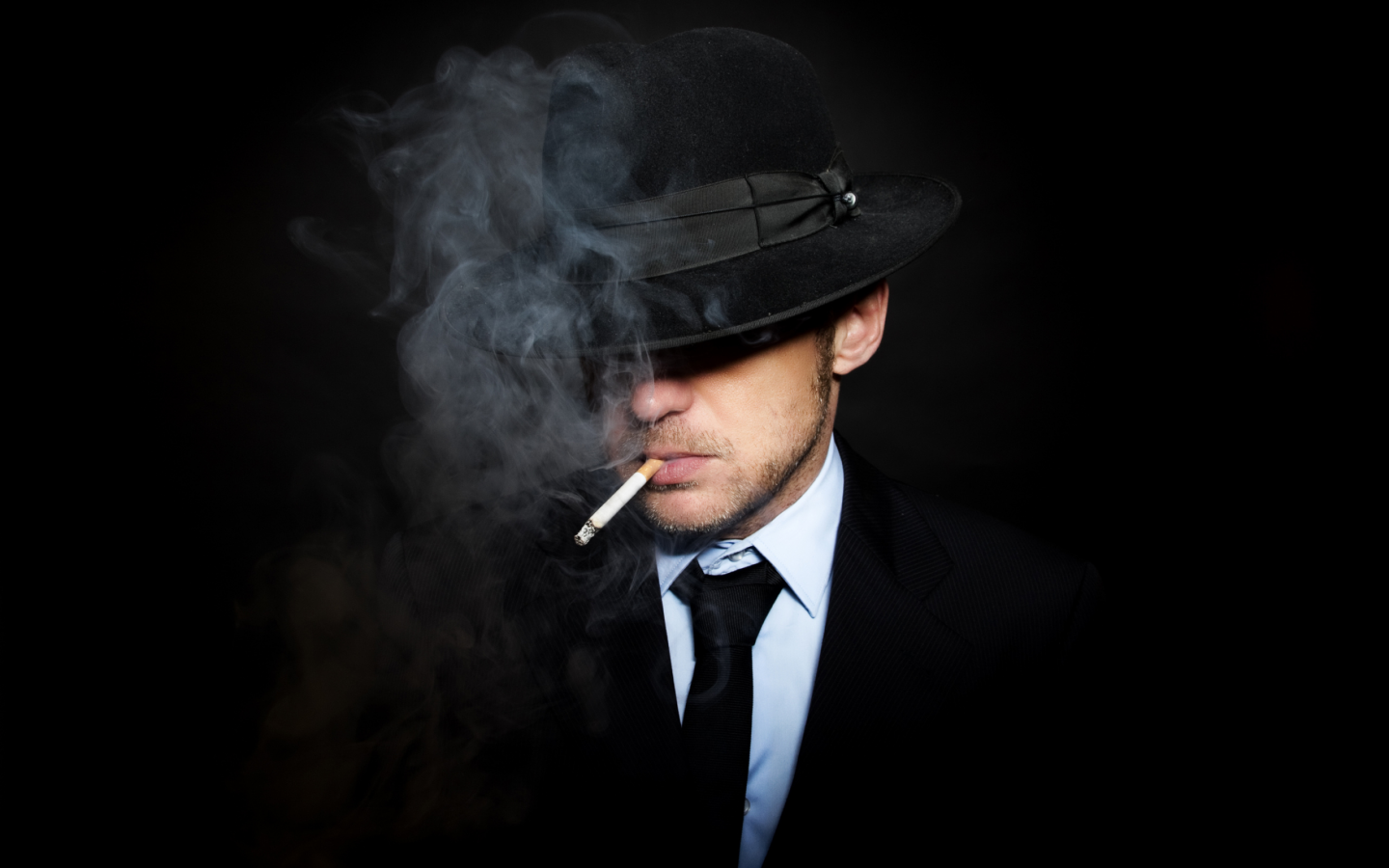 мужчина, шляпа, сигарета