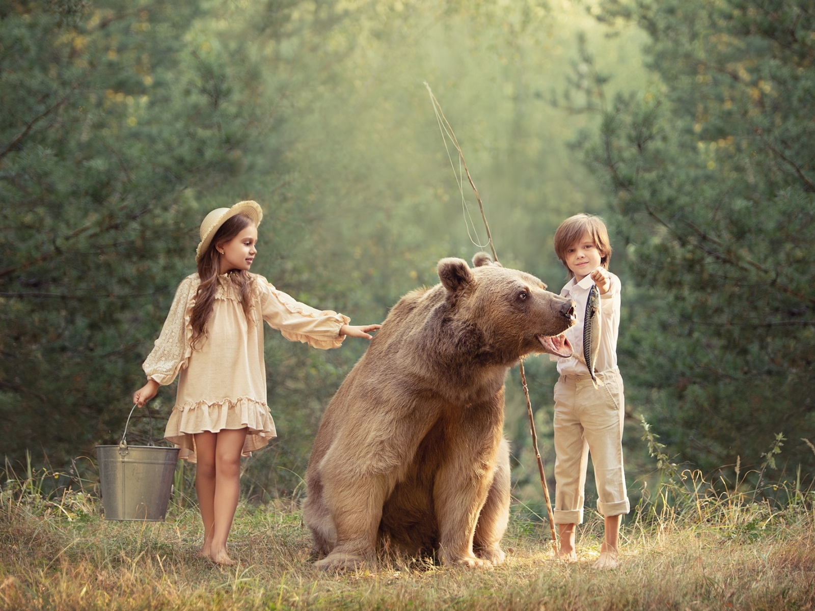 дети, медведь