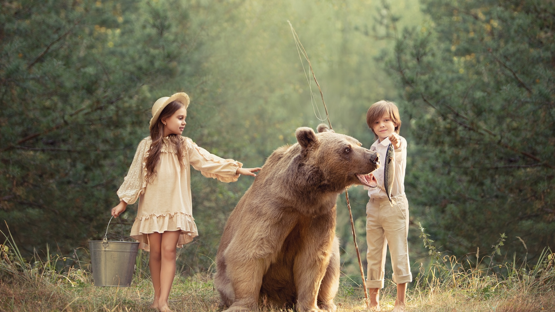 дети, медведь