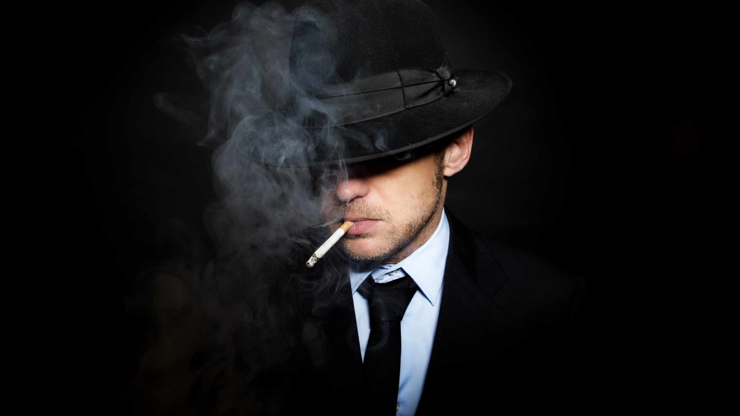 мужчина, шляпа, сигарета