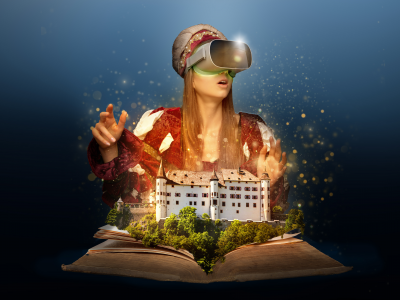 девушка, очки, замок, виртуальная, реальность, книга, лес