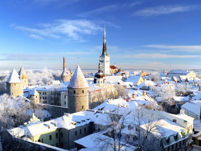 таллинн, эстония, старый, город, зима, снег