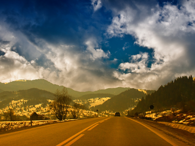 шоссе, горы, небо, облака