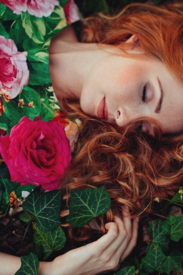 девушка, рыжая, фотосессия, с цветами
