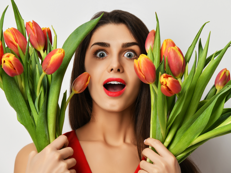 цветы, девушка, лицо