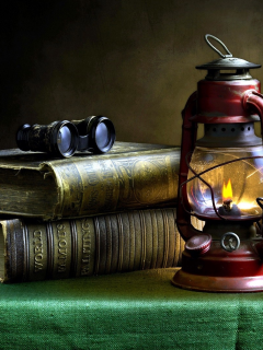 книги, скатерть, лампа