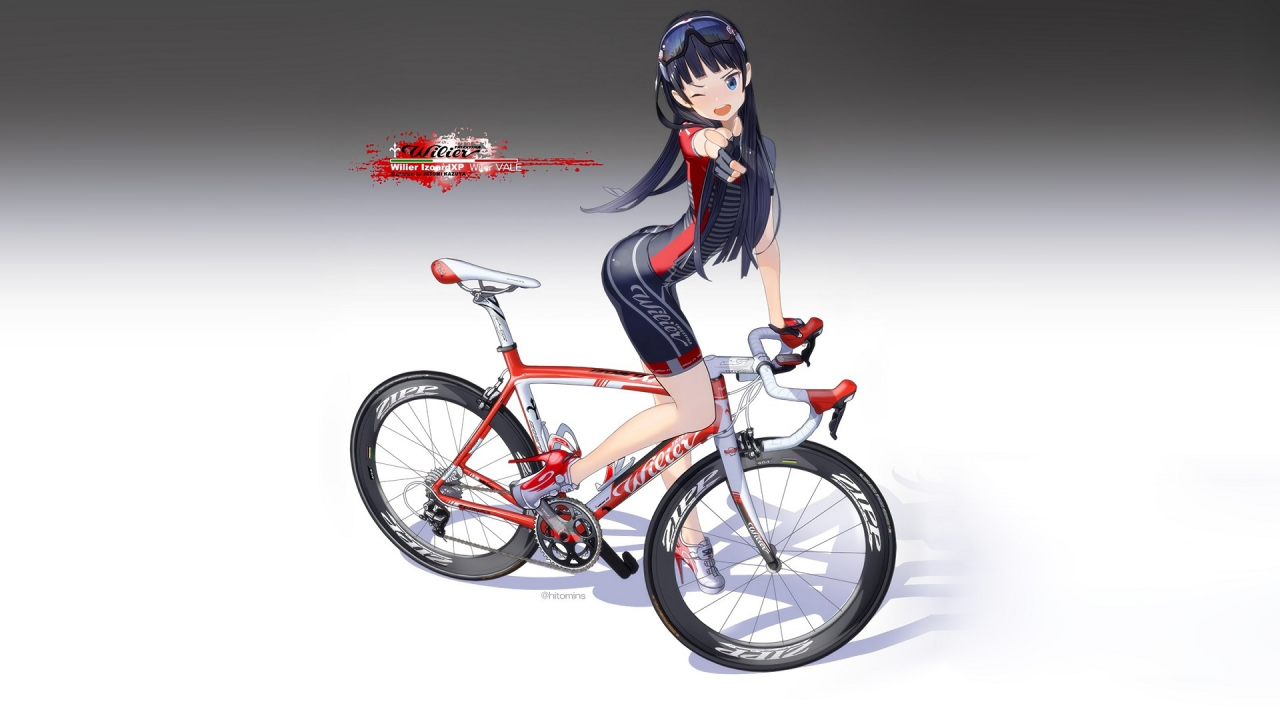 аниме, девочка, велосипед, шорты