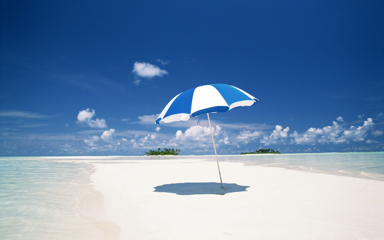 океан, пляж, зонтик