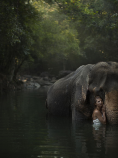 слон, девушка, вода