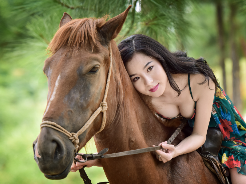 девушка, взгляд, лошадь