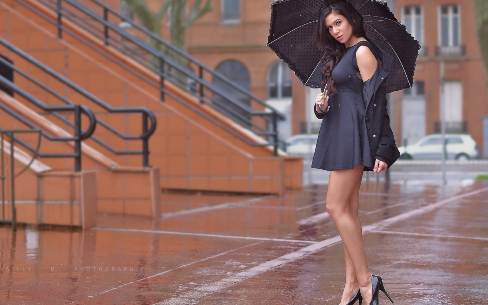 девушка, взгляд, красивая, зонтик, дождь