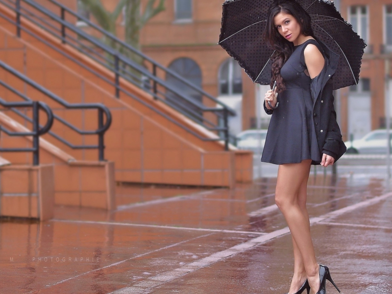 девушка, взгляд, красивая, зонтик, дождь
