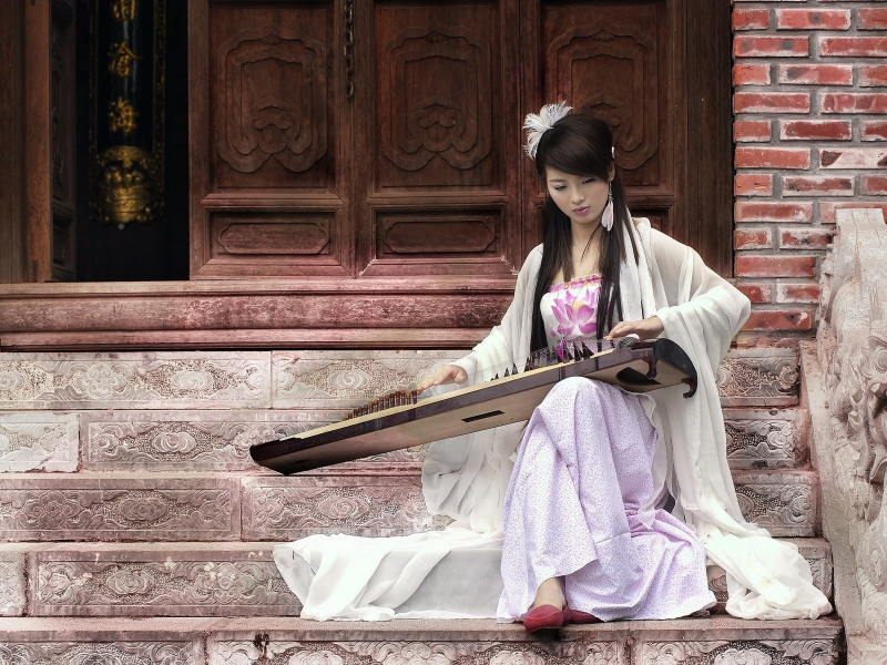 девушка, азиатка, музыкальный инструмент инструмент