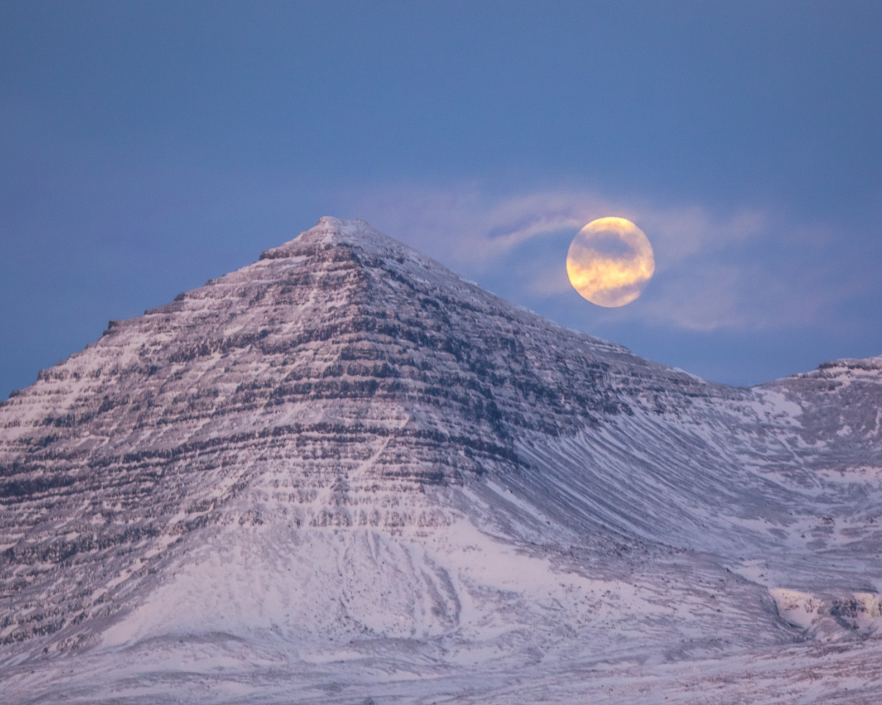 исландия, луна, снег, горы