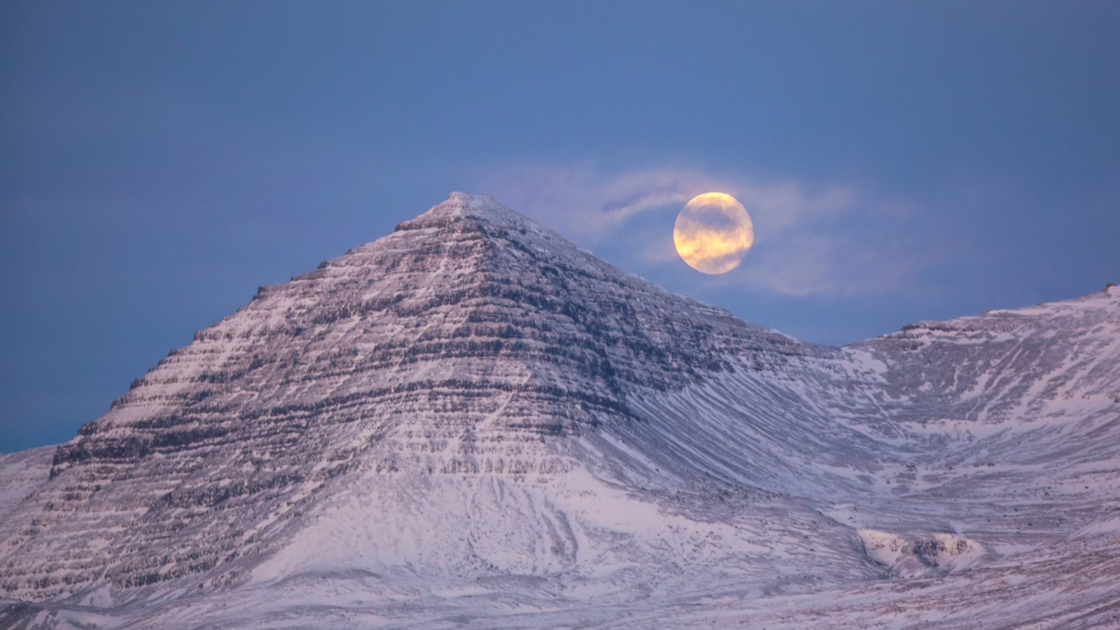 исландия, луна, снег, горы