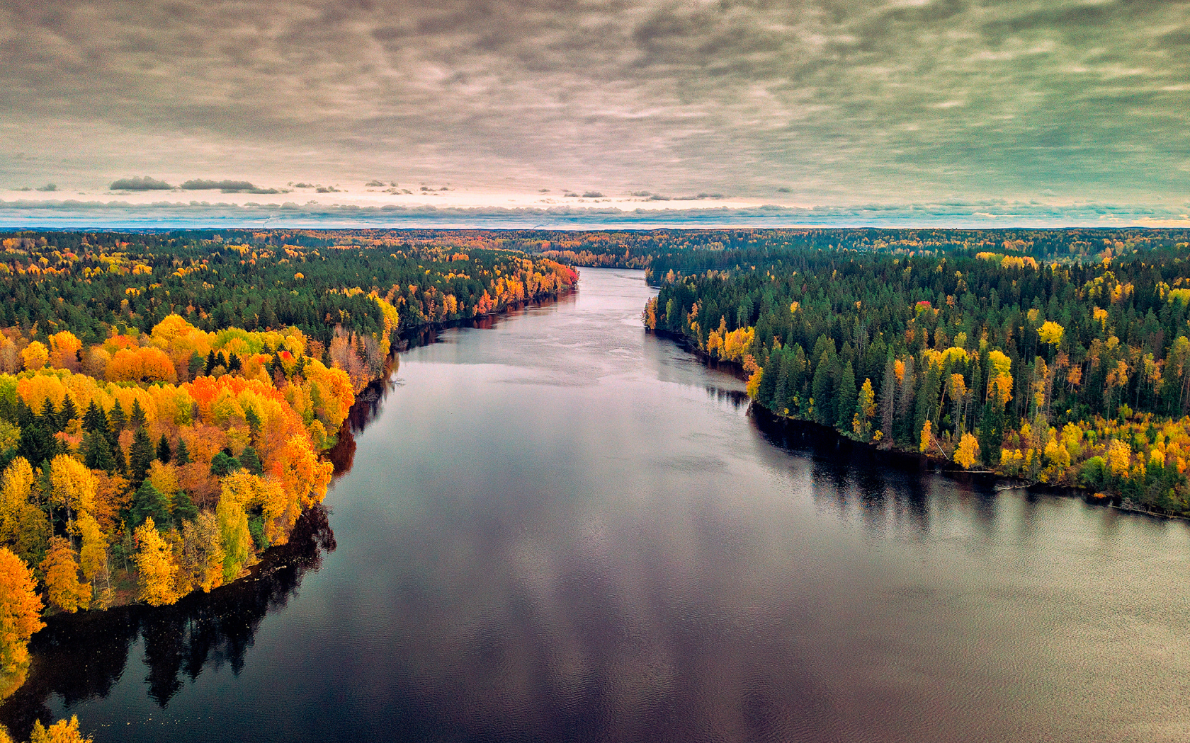 пейзаж, осень, лес, река