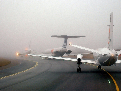самолёт, дуглас, полоса, туман