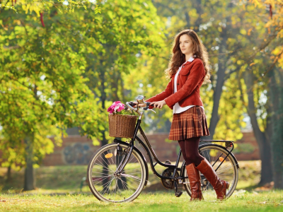 девушка, красивая, фотосессия на природе, с велосипедом