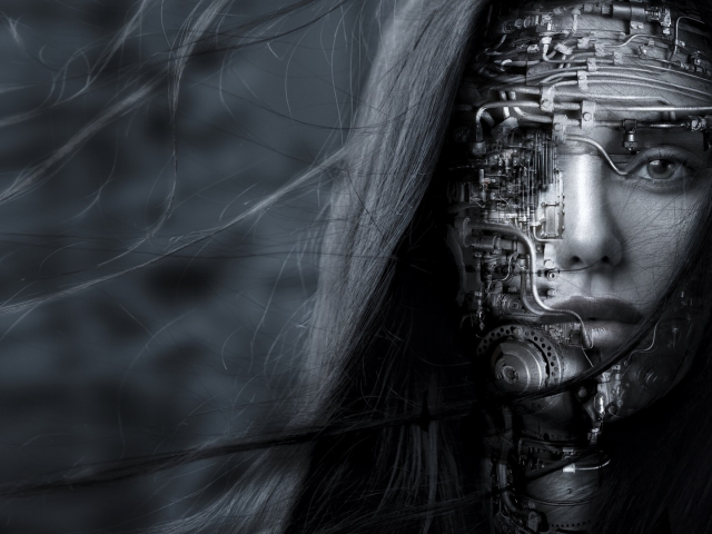 девушка, лицо, робот, научная фантастика